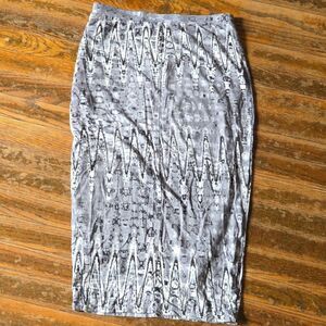 Matty M Knit Pencil Midi Skirt – Gray White Pull-On Stretch Size XS